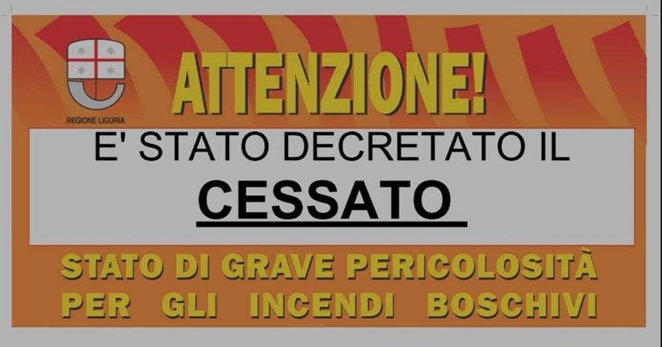 Cessazione dello stato di grave pericolosità per gli incendi boschivi su tutto il territorio della Regione Liguria a partire dalle ore 00:01 di lunedì 23 settembre 2024